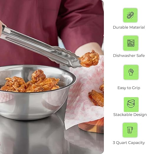 OCS Parts 3 Quart Mixing Bowls | Set of 4 | 9.75-Inch Stainless Steel - Image 4
