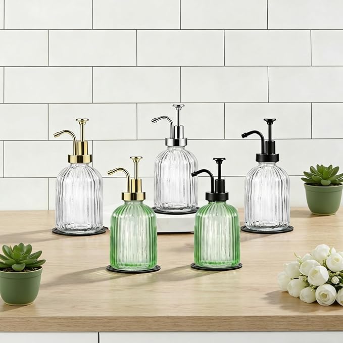 SheeChung Green Glass Soap Dispenser, 12 Oz Liquid Hand Soap Dispenser - Image 7