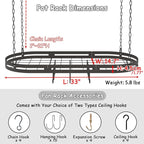 33” Hanging Pot Rack Ceiling Mount, Oval Pots and Pans Hanging Rack, Ceiling - Image 3