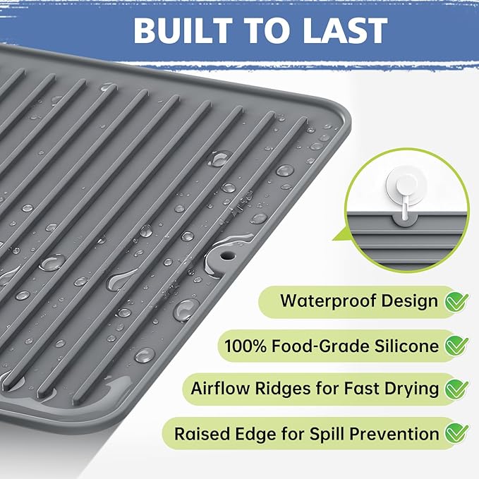 Songrey 24" x 18" Silicone Dish Drying Mat, Kitchen Counter Drying Pad - Image 2