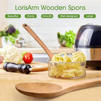 LorisArm Wooden Cooking Spoon 2PC, Large 12" Solid Wood Serving Spoons Set - Image 3