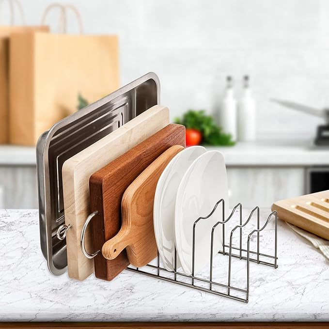 Pot Lid Organizer, Stainless Steel Pot Lid Storage Rack Holder, Cutting Board - Image 7