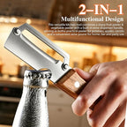 3 Pcs Multifunctional Vegetable Peeler, Wooden Handle, Stainless Steel Blade - Image 4
