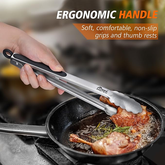 Hotec Stainless Steel Kitchen Tongs, Locking Metal Food Tongs - Image 2