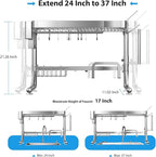 Over The Sink Dish Drainer Drying Rack, 2 Tier Adjustable Width 304 Stainless - Image 2