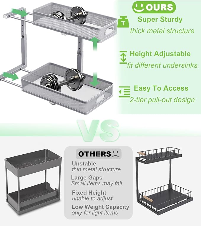 Under Sink Organizer, High Adjustable 2 Tier Under Sink Organizers and Storage - Image 2