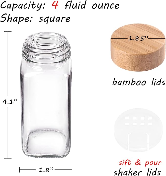 Churboro 36 Spice Jars with Labels- Spice Jars with Bamboo Lids - 4 Oz Glass - Image 3