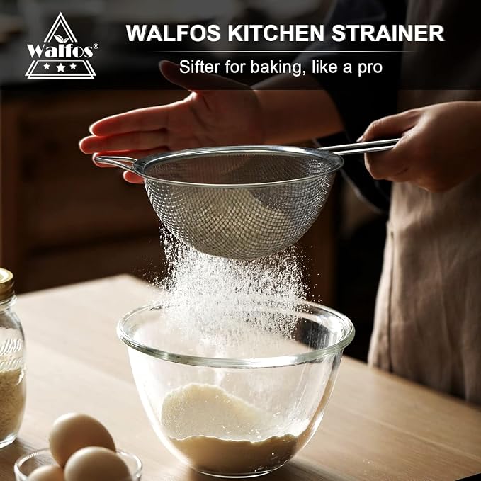 Walfos Fine Mesh Strainers Set, Premium Stainless Steel Colanders and Sifters - Image 6