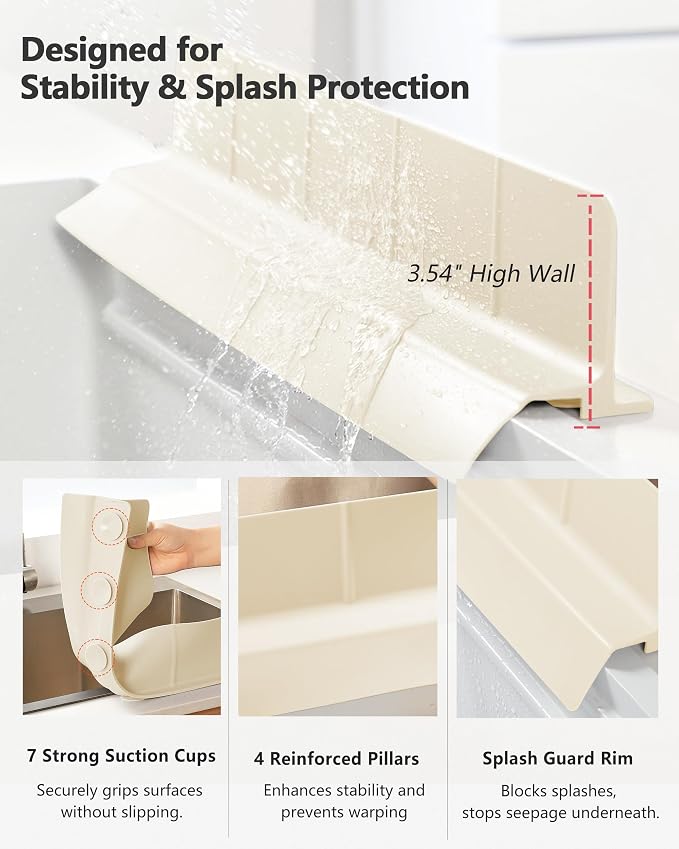 Kitchen Sink Splash Guard 18" 23" 30" Self-Draining Silicone Water Guard - Image 3