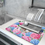 Cute Cat Dish Drying Mats for Kitchen Counter Hydrangea Floral Absorbent Drying - Image 5