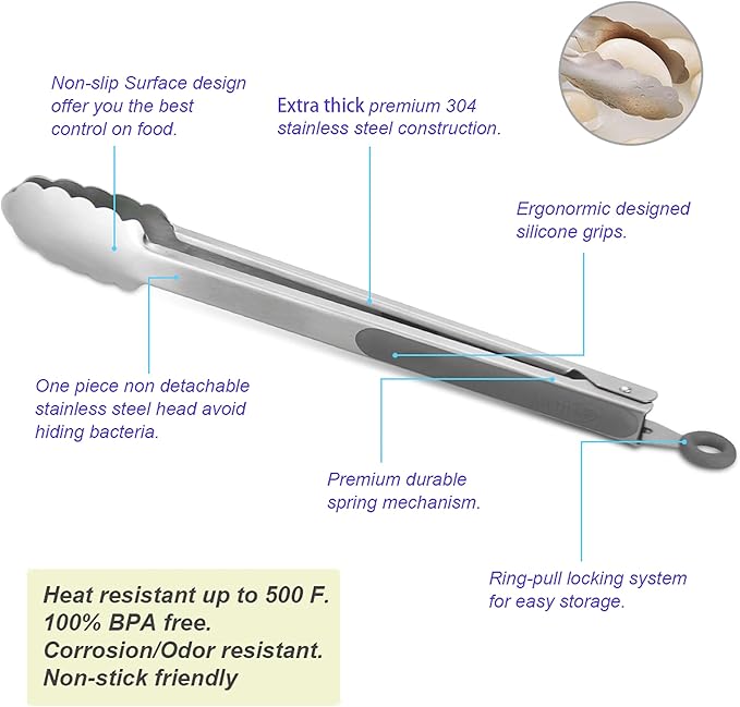ALLWIN-HOUSEWARE W 304 Stainless Steel Kitchen Cooking Tongs - Image 5