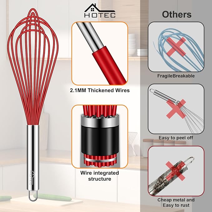 HOTEC 4 Pieces Silicone Whisks Set, Wire Balloon Whisks - Image 9