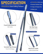JETKONG 2 Pcs 18 Inch Stainless Steel Grill Tongs Heavy Duty Giant Tweezer Tongs - Image 2