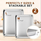 Baking Sheet Set of 2, Commercial Grade Stainless Steel Cookie Sheets - Image 2