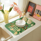 Chinoiserie Dish Drying Mat 18 x 24 Inch Vintage Green Bird Floral Drying Mat - Image 4