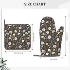 Oven Mitts and Pot Holders Set, Vintage Flower Botanical Leaf Silicone Kitchen - Image 3