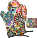 Boho Floral Oven Mitts and Pot Holders Sets, Heat Resistant Colorful Kitchen - Image 2