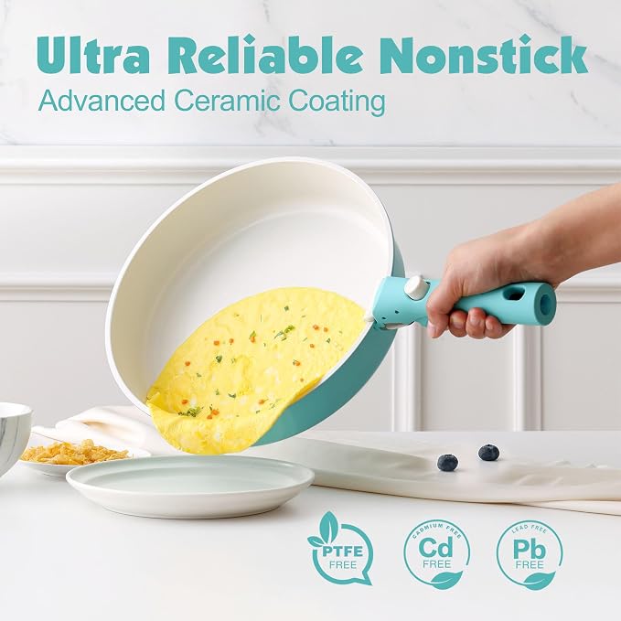 SENSARTE 24 Piece Ceramic Pots and Pans Set, Nonstick Detachable Handle Cookware - Image 4