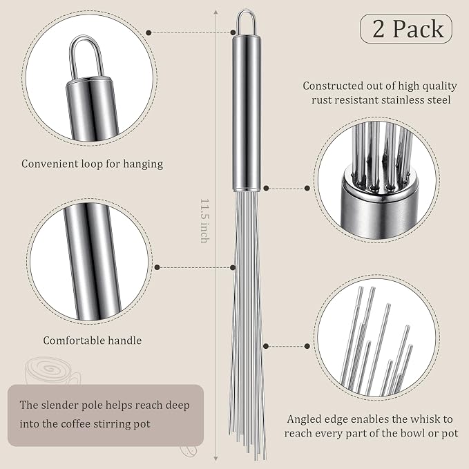 Baderke 2 Pcs Espresso Whisk 11.5 Inch Long Handle Barista Whisk 10 Needles 2 - Image 2