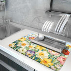Spring Floral Dish Drying Mat for Kitchen Counter 18x24 Yellow Pink Narcissus - Image 5