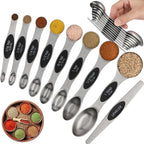 Magnetic Measuring Spoons Set of 9 Stainless Steel Dual Sided Stackable by CHAMTILE