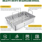 E-far Roasting Pan, 16 x 11.5 Inch Stainless Steel Turkey Roaster - Image 3