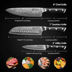 KEEMAKE Damascus Kitchen Knife Set, 67 Layers Damascus Chef Knives, Gift Box - Image 2