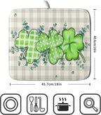 Giwawa Patrick Dish Drying Mat for Kitchen Green Clovers Grey Buffalo Plaids - Image 2