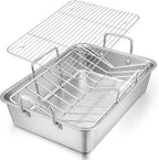 E-far Roasting Pan, 16 x 11.5 Inch Stainless Steel Turkey Roaster by E-far