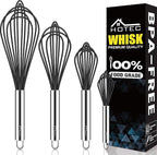 HOTEC 4 Pieces Silicone Whisks Set, Wire Balloon Whisks Egg Beater, Non-slip by Hotec