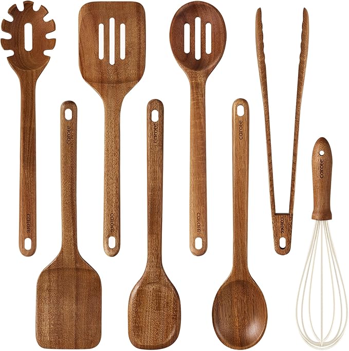 CAROTE Wooden Kitchen Utensils Set, Acacia Wood 8pcs Cooking Utensil Set by CAROTE