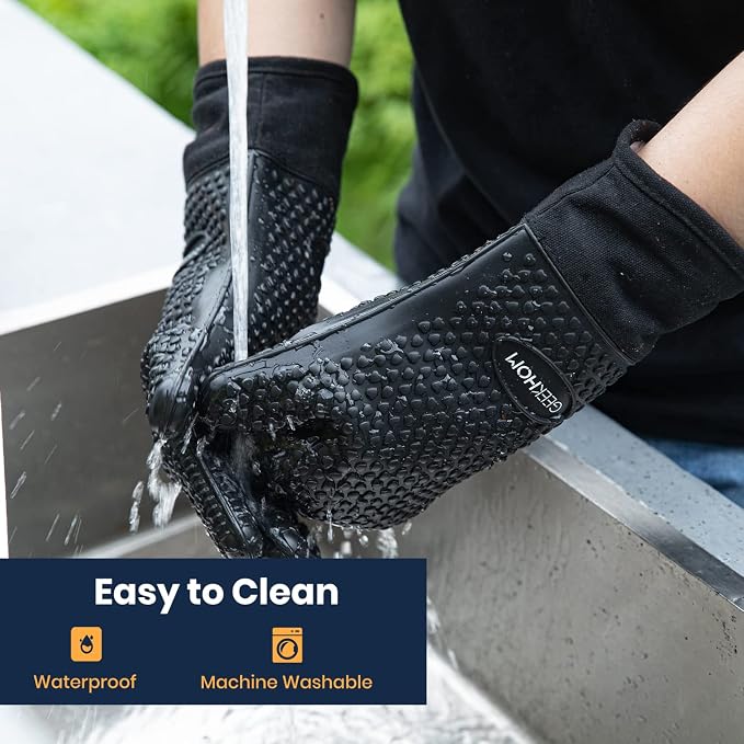 GEEKHOM BBQ Gloves X-Large, Heat Resistant Kitchen Silicone Oven Mitts - Image 3
