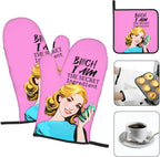 Funny Oven Mitts and Pot Holders Sets, Cute Pink Heat Resistant Oven Gloves and - Image 3