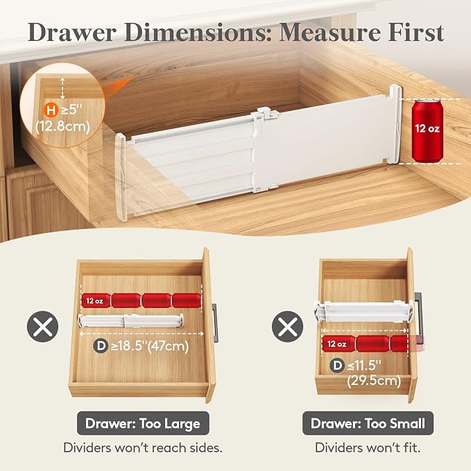 Lifewit 5" Tall 4 Pack Drawer Dividers, 30-47cm/11.5-18.5" Expandable Drawer - Image 3