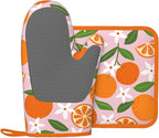 Tropical Fruit Oranges Silicone Oven Mitts Pan Mats Set of 2, Heat Resistant - Image 2