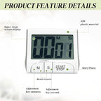 Large LCD Display Kitchen Timer -Magnetic Digital Timers, Loud Alarm, Memory - Image 7