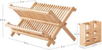 HBlife Dish Rack, Bamboo Folding 2-Tier Collapsible Drainer Dish Drying Rack - Image 3