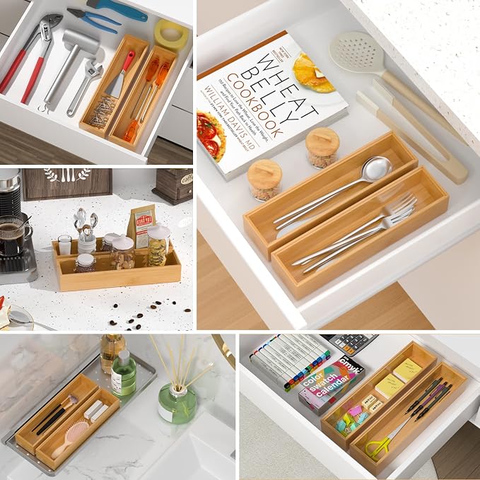 VeyFey Silverware Tray for Drawer, Stackable Kitchen Bamboo Drawer Organizer - Image 4