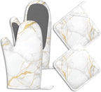 White Gold Marble Pot Holders and Oven Mitts Set Silicone Abstract Marble by BIGXIUKA