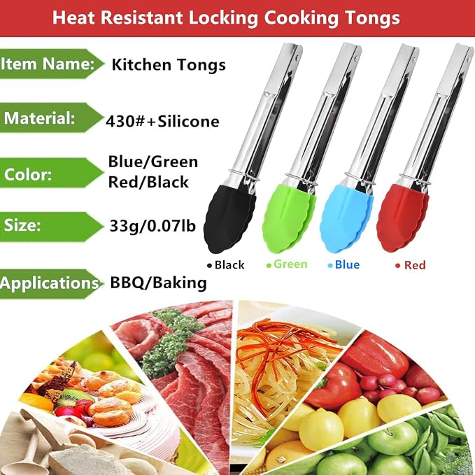 Mini Kitchen Tongs with Silicone Tips, 3-Piece Set, 7-Inch Non-Stick Tongs with - Image 4