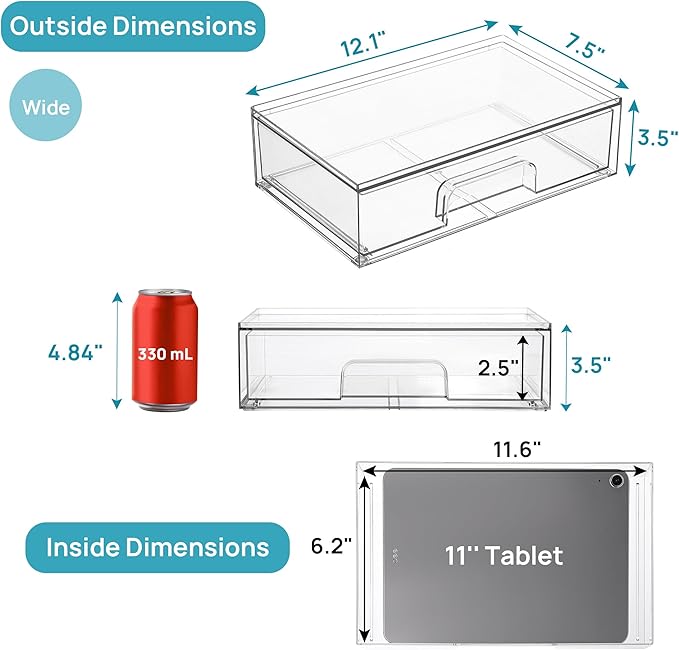Vtopmart 12.1''W Clear Stackable Storage Drawers, 2 Pack Acrylic Plastic - Image 2