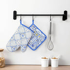 Blue Boho Geometric Silicone Oven Mitts Pan Mats Set of 2, Heat Resistant - Image 6