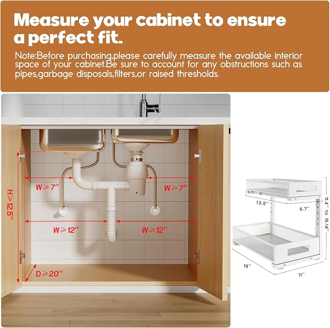 2 Pack 19IN Depth Under Sink Storage Organizer, Large 2-Tier Elegant Mesh Pull - Image 2