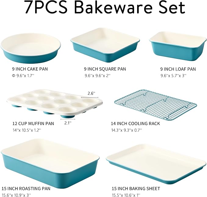 CAROTE 7-Piece Ceramic Baking Pans Set, Aluminized Steel Bakeware Sets - Image 2