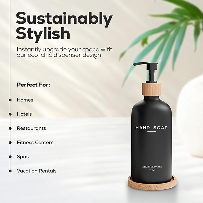 Black Glass Hand Soap Dispenser Bathroom Set by Brighter Barns - Image 2