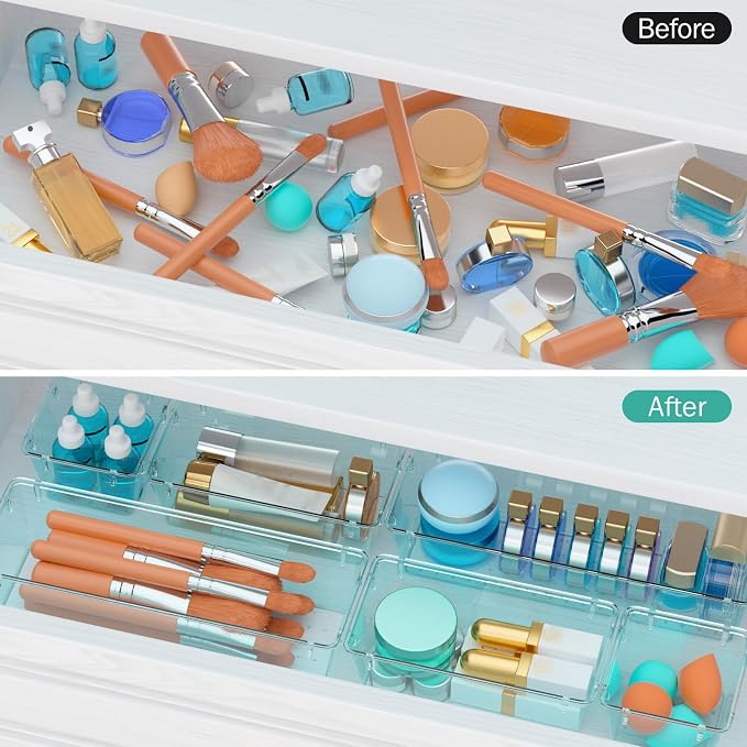 WOWBOX 9 Pack Clear Drawer Organizer Set, Acrylic Drawer Storage Trays - Image 4
