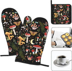 Mushroom Oven Mitts and Pot Holders Sets, Heat Resistant Black Hot Pads Witchy - Image 3