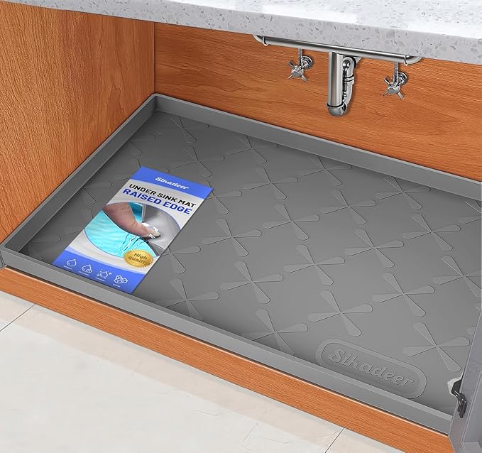 SIKADEER 22" x 22" Under Sink Mat Waterproof, Silicone Mat Kitchen Drawer Shelf by SIKADEER