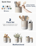 LE TAUCI Utensil Holder for Kitchen Counter, 7.3"+5.4" Fluted Ceramic Utensil - Image 2