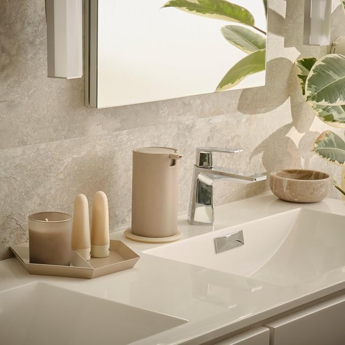 LINE+ARC Modern Easy-to-Press Soap Dispenser. No-Rust Cute Bathroom Pink Marble - Image 8
